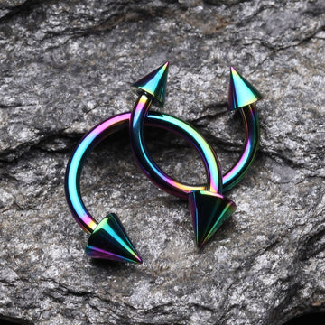 Detail View 1 of Colorline PVD Basic Spike Top Horseshoe Circular Barbell-Rainbow